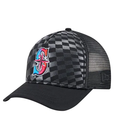 New Era Men's Black Seattle Mariners Gradient 9forty A-frame M-crown Trucker Adjustable Hat