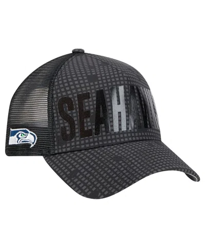 New Era Men's Black Seattle Seahawks Midnight Ink Tonal Text A-frame Trucker 9forty Adjustable Hat