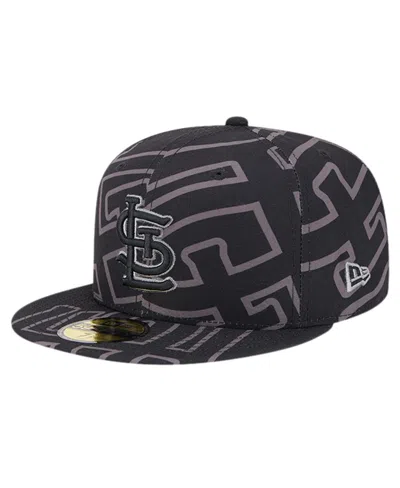 New Era Men's Black St. Louis Cardinals Logo Fracture 59fifty Fitted Hat In Black,graphite