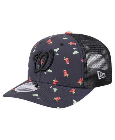 New Era Men's Black Washington Nationals Adventure Drinks Pattern 9seventy Stretch-snap Hat