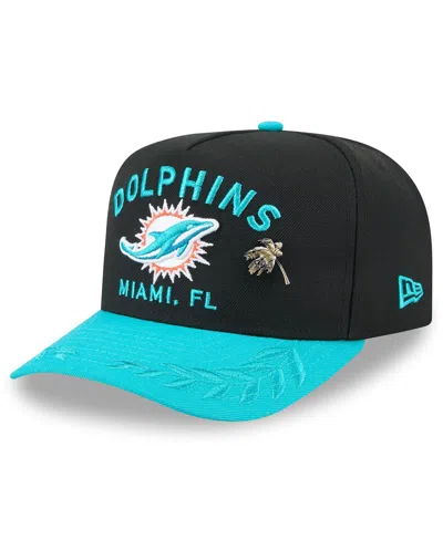 New Era Men's Black/aqua Miami Dolphins 2025 Nfl Draft On Stage A-frame 59fifty Fitted Hat In Black,aqua