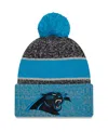 New Era Men's Black/blue Carolina Panthers 2023 Sideline Sport Cuffed Pom Knit Hat In Blue