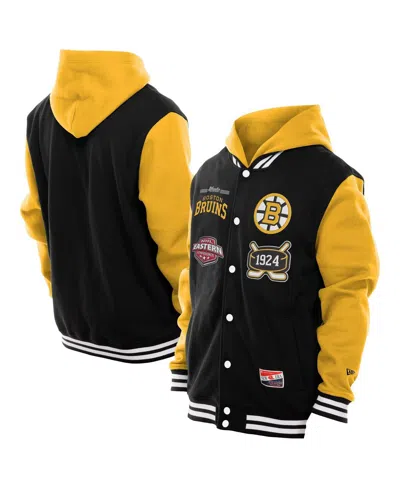 New Era Men's Black/gold Boston Bruins Full-snap Fleece Hoodie Jacket In Multi