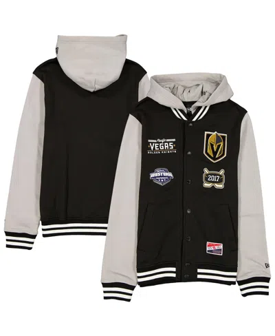New Era Men's Black/grey Vegas Golden Knights Full-snap Fleece Hoodie Jacket In Gray