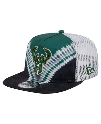 New Era Men's Black/hunter Green Milwaukee Bucks Throwback Dye Golfer Snapback Hat