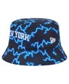 New Era Men's Black/light Blue New York Knicks Summer Sun And Storm Reversible Bucket Hat In Blue