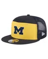 New Era Men's Black/maize Michigan Wolverines Outdoor Wide Panel 9fifty Snapback Trucker Hat In Yellow