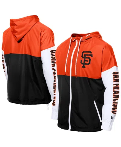 New Era Men's Black/orange San Francisco Giants Color Block Full-zip Hoodie Windbreaker Jacket