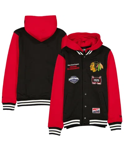 New Era Men's Black/red Chicago Blackhawks Full-snap Fleece Hoodie Jacket
