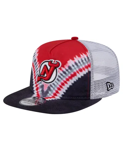 New Era Men's Black/red New Jersey Devils Throwback V-dye Adjustable Golfer Hat