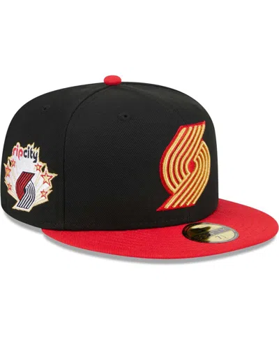 New Era Men's Black/red Portland Trail Blazers Gameday Gold Pop Stars 59fifty Fitted Hat In Black,red