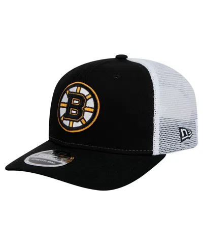 New Era Men's Black/white Boston Bruins Core Trucker 9seventy Stretch-snap Hat