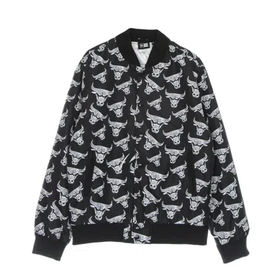 New Era Men's Bomber Jacket Nba All Over Print Distressed Logo Bomber Jacket Chibul Black