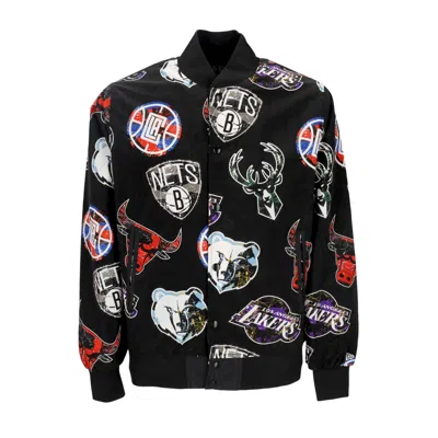 New Era Men's Bomber Jacket Nba All Over Print Team Logo Bomber Black/front Door Red