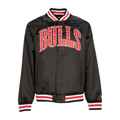 New Era Men's Bomber Jacket Nba Applique Satin Bomber Chibul Black/front Door Red