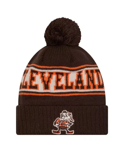 New Era Men's Brown Cleveland Browns Retroâ Cuffed With Pom Knit Hat