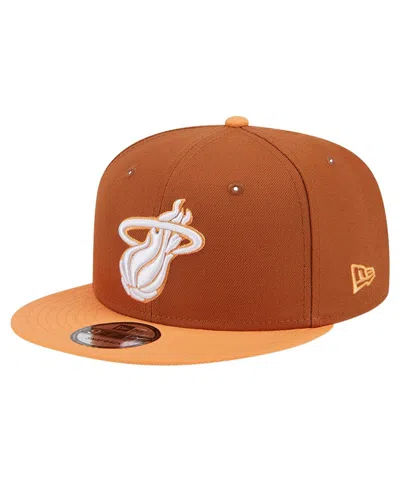 New Era Men's Brown/orange Miami Heat 2-tone Color Pack 9fifty Snapback Hat In Brown,orange