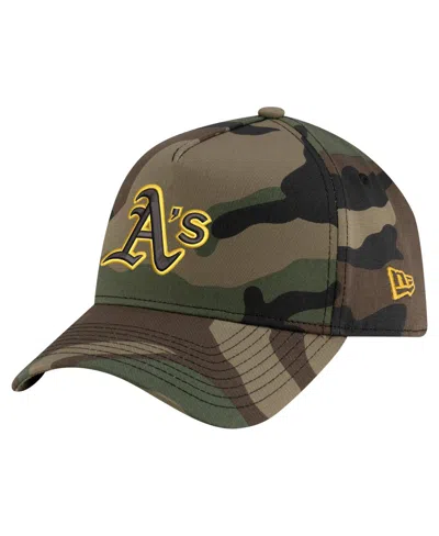New Era Men's Camo Athletics Woodland Team Pop 9forty A-frame Adjustable Hat
