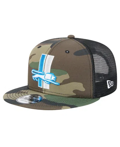 New Era Men's Camo Detroit Lions Alternate Logo Main Trucker 9fifty Snapback Hat In Green