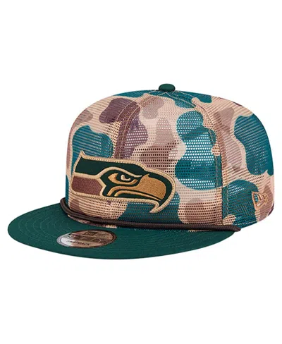 New Era Men's Camo Seattle Seahawks Duck Camo 9fifty Snapback Hat In Green