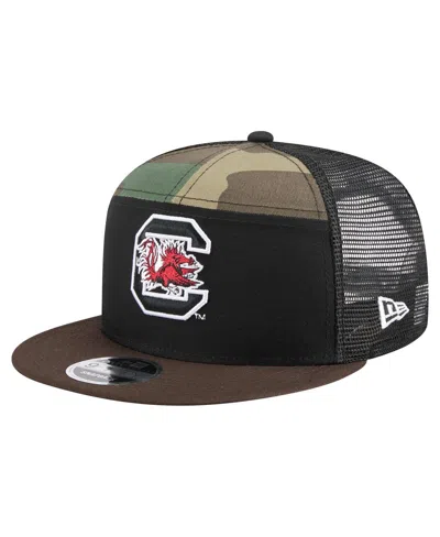 New Era Men's Camo/black South Carolina Gamecocks Outdoor Wide Panel 9fifty Snapback Trucker Hat