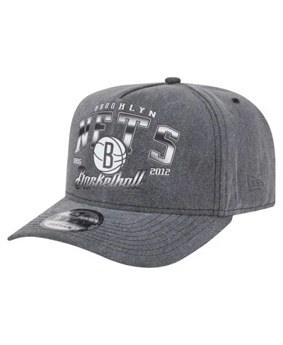New Era Men's Charcoal Brooklyn Nets Throwback Washed Pre-curved 9fifty Snapback Hat