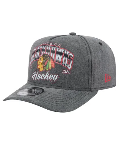 New Era Men's Charcoal Chicago Blackhawks Throwback Washed A-frame Pre-curved 9fifty Snapback Hat