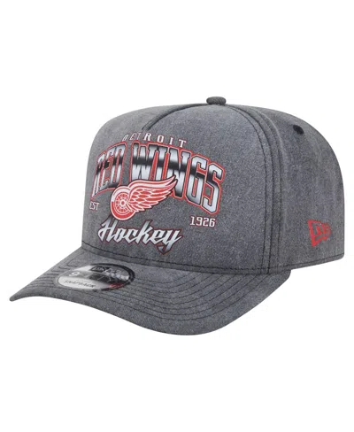 New Era Men's Charcoal Detroit Red Wings Throwback Washed A-frame Pre-curved 9fifty Snapback Hat