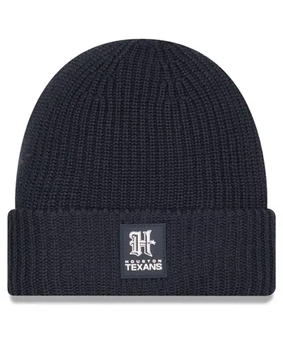 New Era Men's Charcoal Houston Texans 2025 Sideline Cold Weather H-town Cuffed Knit Hat In Black