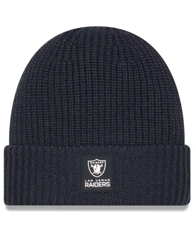 New Era Men's Charcoal Las Vegas Raiders 2025 Sideline Cold Weather Cuffed Knit Hat In Black