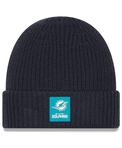 New Era Men's Charcoal Miami Dolphins 2025 Sideline Cold Weather Cuffed Knit Hat In Blue