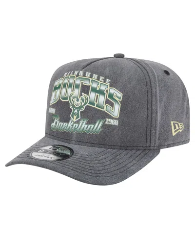 New Era Men's Charcoal Milwaukee Bucks Throwback Washed Pre-curved 9fifty Snapback Hat In Gray