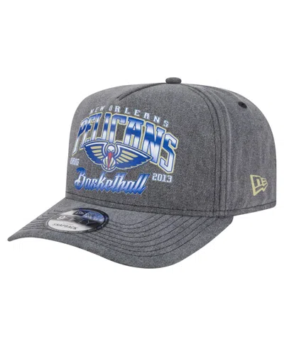 New Era Men's Charcoal New Orleans Pelicans Throwback Washed Pre-curved 9fifty Snapback Hat In Gray