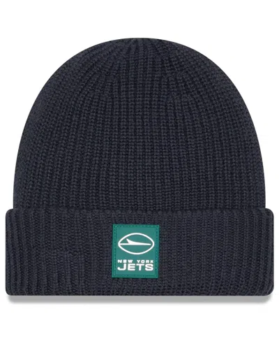 New Era Men's Charcoal New York Jets 2025 Sideline Cold Weather Cuffed Knit Hat In Blue