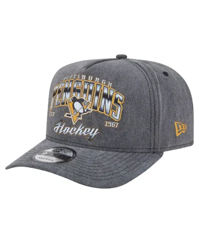 New Era Men's Charcoal Pittsburgh Penguins Throwback Washed A-frame Pre-curved 9fifty Snapback Hat In Gray