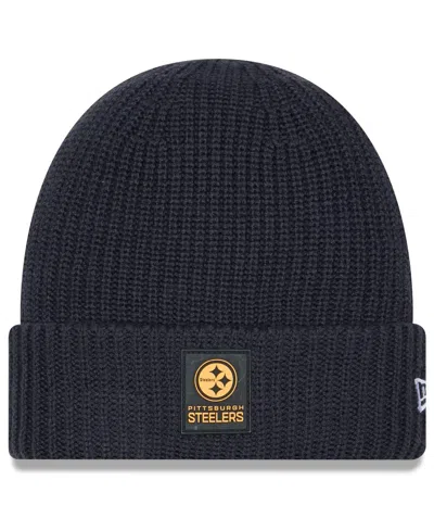 New Era Men's Charcoal Pittsburgh Steelers 2025 Sideline Cold Weather Cuffed Knit Hat In Black