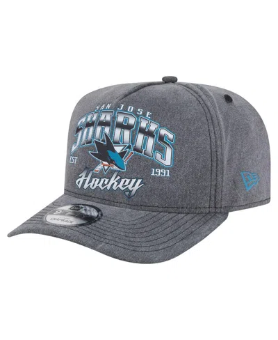 New Era Men's Charcoal San Jose Sharks Throwback Washed A-frame Pre-curved 9fifty Snapback Hat In Gray