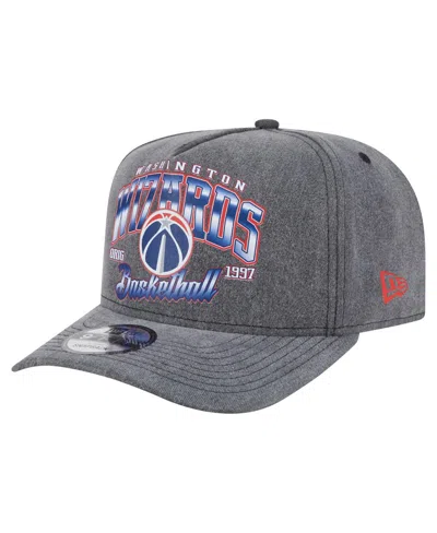 New Era Men's Charcoal Washington Wizards Throwback Washed Pre-curved 9fifty Snapback Hat In Gray