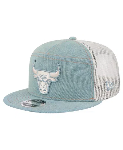 New Era Men's Chicago Bulls Adventure Denim Split Panel 9fifty Snapback Trucker Hat In Blue