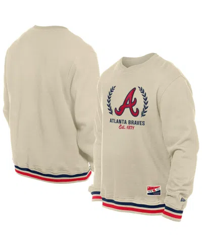 New Era Men's Cream Atlanta Braves Throwback Pullover Sweatshirt