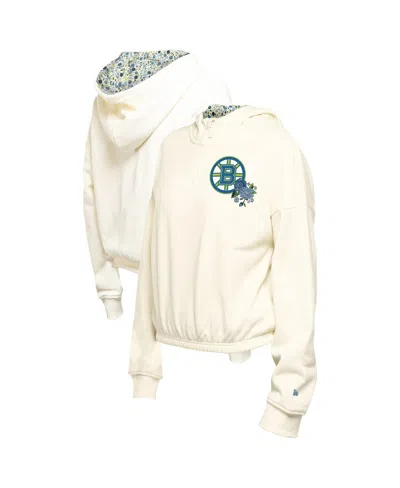 New Era Men's Cream Boston Bruins Glam Game Quarter-zip Cropped Floral Hoodie Pullover In White