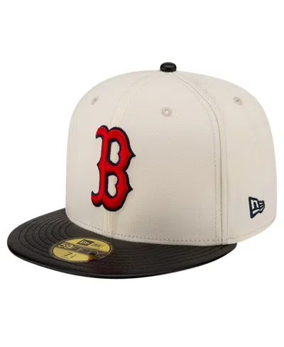 NEW ERA MEN'S CREAM BOSTON RED SOX GAME NIGHT LEATHER VISOR 59FIFTY FITTED HAT