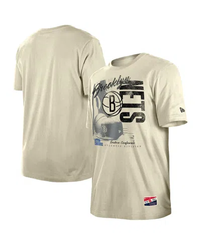 New Era Men's Cream Brooklyn Nets Distressed Throwback Vintage Color Pack T-shirt In Neutral