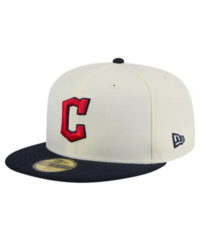 New Era Men's Cream Cleveland Guardians Evergreen Chrome 59fifty Fitted Hat