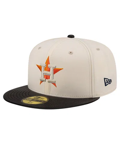 NEW ERA MEN'S CREAM HOUSTON ASTROS GAME NIGHT LEATHER VISOR 59FIFTY FITTED HAT