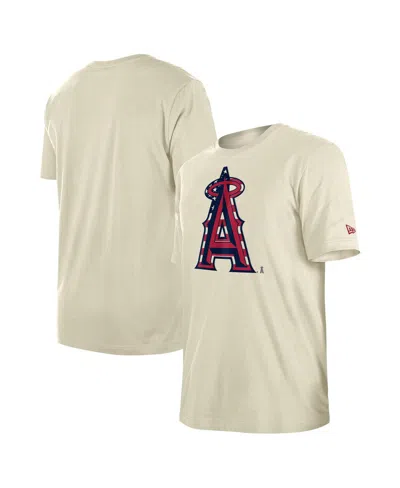 New Era Men's Cream Los Angeles Angels 4th Of July Flag Fill T-shirt