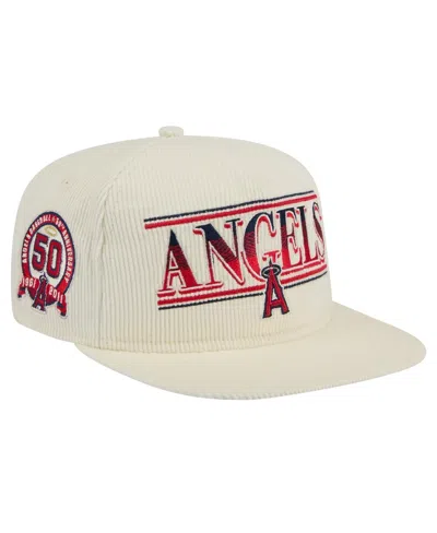New Era Men's Cream Los Angeles Angels Throwback Bar Golfer Corduroy Snapback Hat