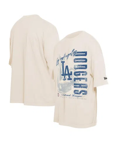 New Era Men's Cream Los Angeles Dodgers Cooperstown Collection Oversized Throwback Distressed T-shirt In Neutral