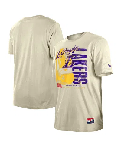 New Era Men's Cream Los Angeles Lakers Distressed Throwback Vintage Color Pack T-shirt In Gray