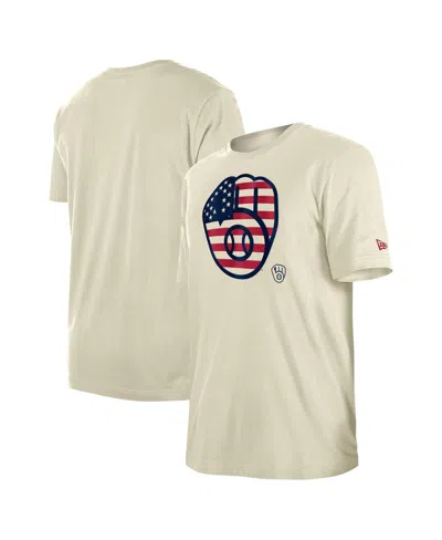 New Era Men's Cream Milwaukee Brewers 4th Of July Flag Fill T-shirt